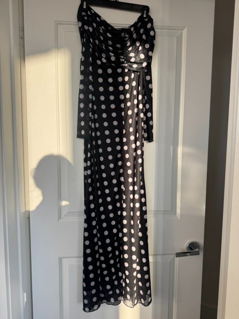 Long Sleeve Off-Shoulder Polka Dot Print Long Dress - Picture 2 of 7